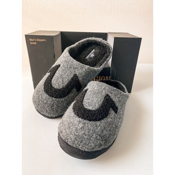 Men's True Religion Brand Jeans Black Gray Slip On Slippers - Picture 1 of 6